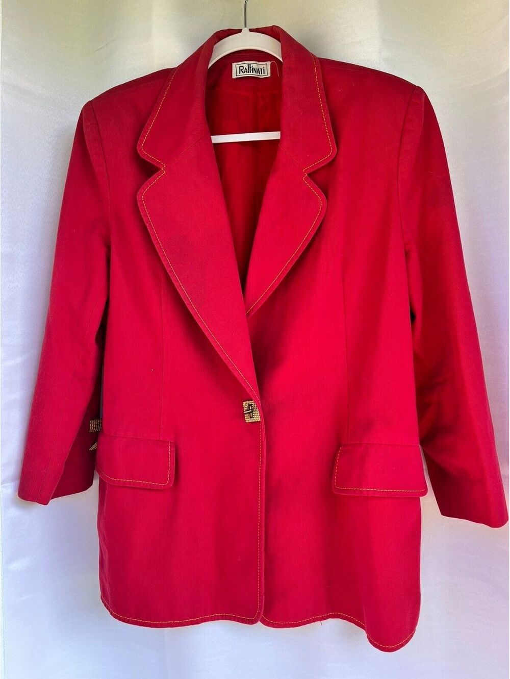 Vintage 80s Raffinati Red Blazer Rhinestone Button Made Canada Sz 12